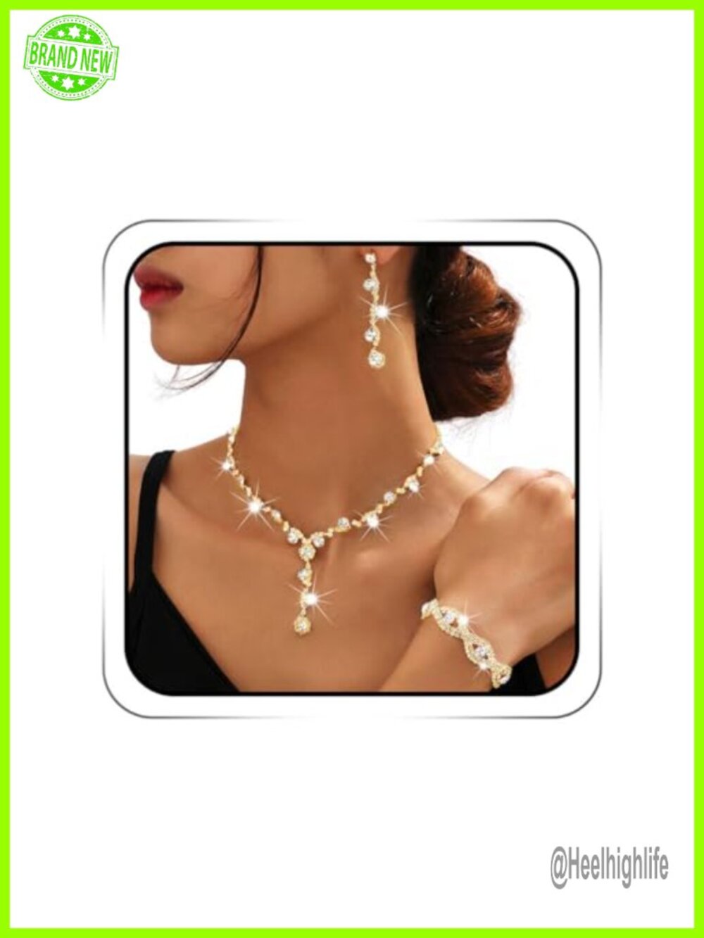 Rhinestone Jewelry Set Necklace Clip On Earrings Bracelet Wedding Prom